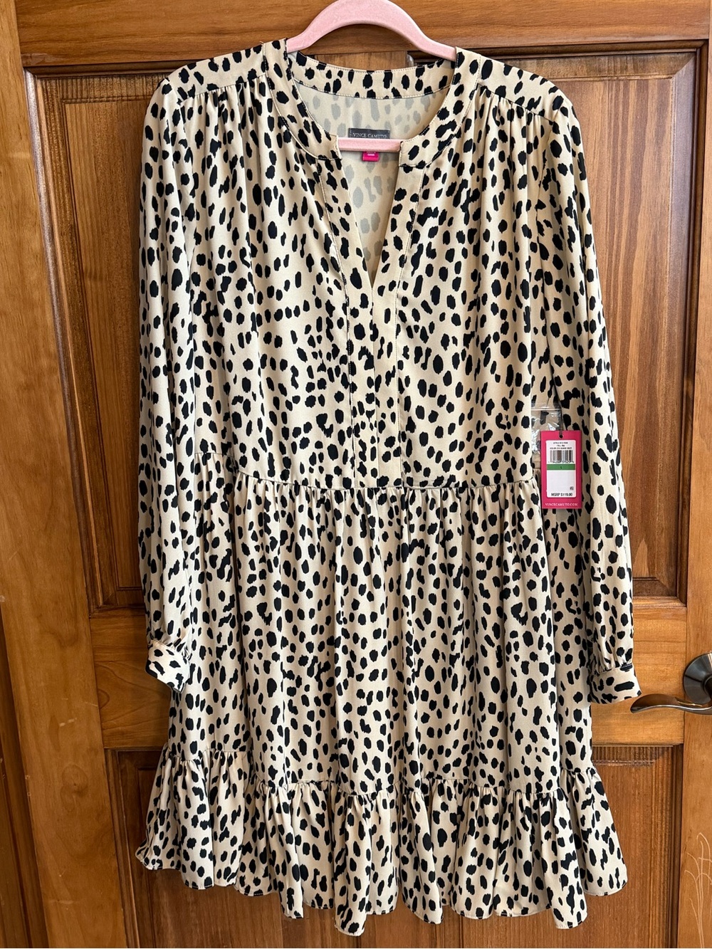 Women’s Beige and Black Leopard Print Tiered Dress